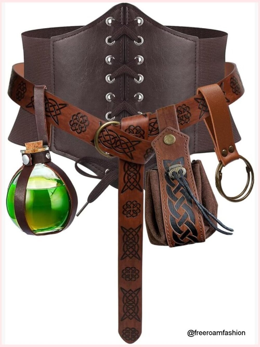 Medieval Renaissance Belt Corset Pouch Potion Bottle Set - 5 Pieces